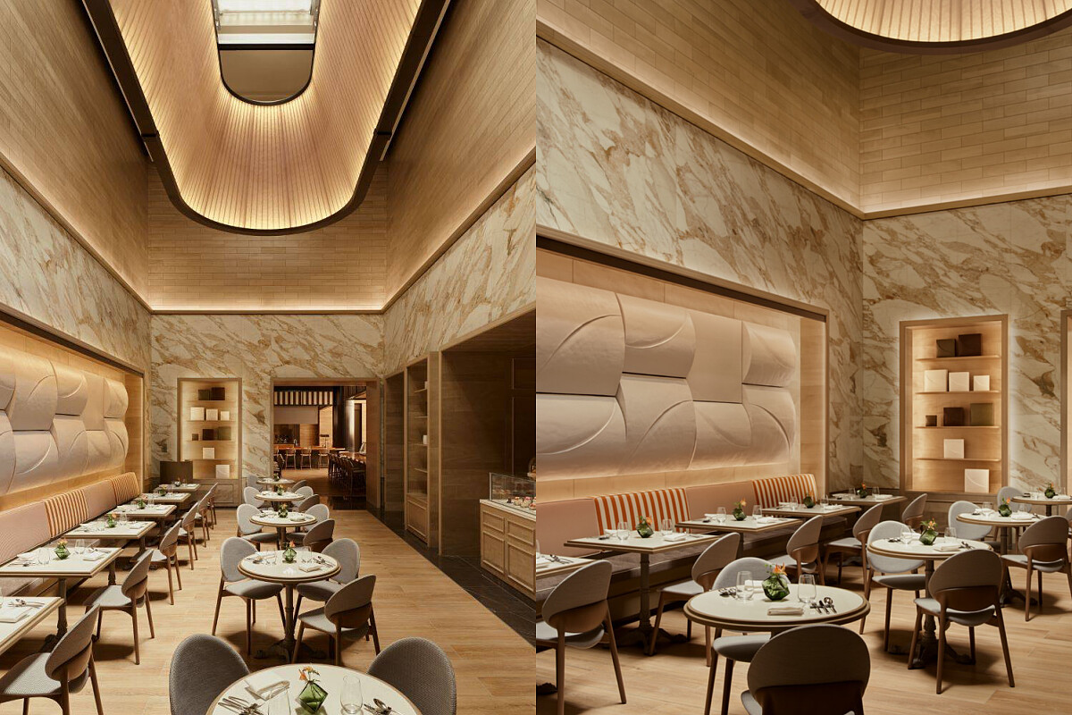 經典的卡拉卡金（Calacatta Gold）大理石作為空間主要材質。