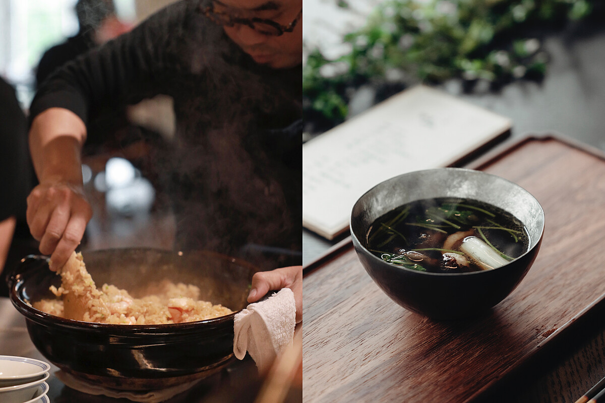 蝦仁炊飯與味道醇厚的鴨汁。