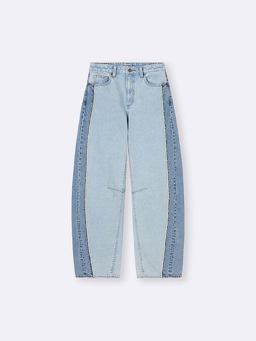  BARREL LEG 拚色錐形牛仔褲，NT990。