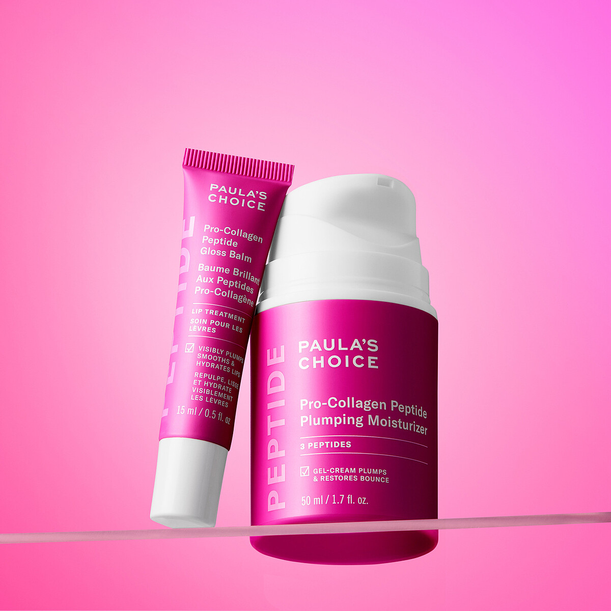 寶拉珍選高效胜肽膠原潤唇精華與高效胜肽膠原緊緻霜情境圖。