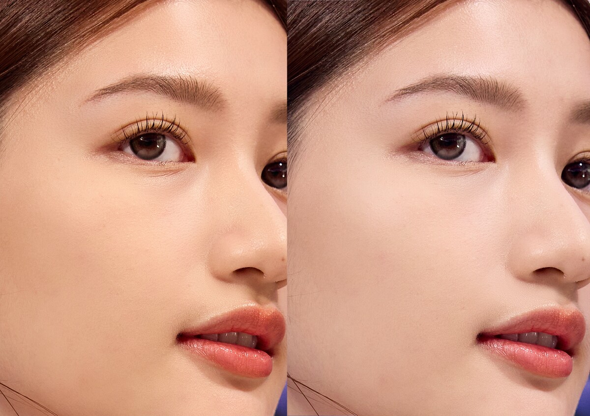 MAKE UP FOR EVER HD SKIN粉無痕光圈蜜粉餅(#0.2)使用前、後對比。