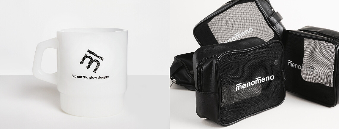 m̄enom̄en三週年慶限量滿額贈品 (圖左)「純真牛奶杯」;(圖右)「抱走化妝包」