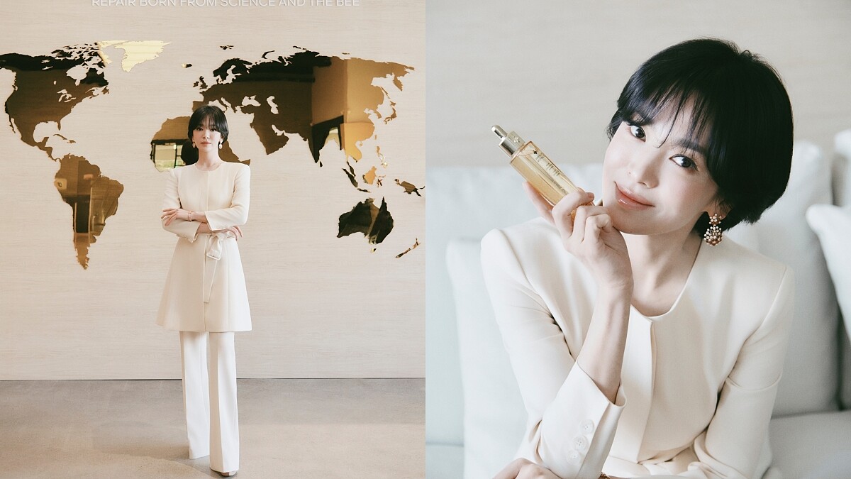 法國嬌蘭彩妝及護膚系列亞太區品牌大使宋慧喬 出席皇家蜂王乳平衡油精華亞太區媒體發表會。