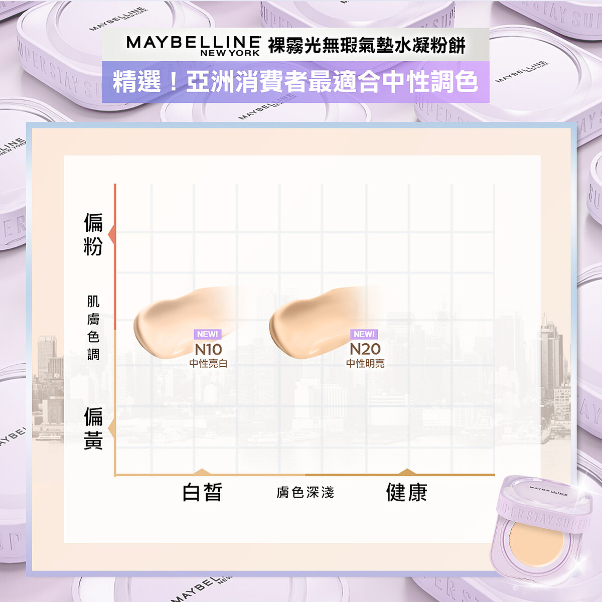 媚比琳裸霧光無瑕氣墊水凝粉餅選色指南。