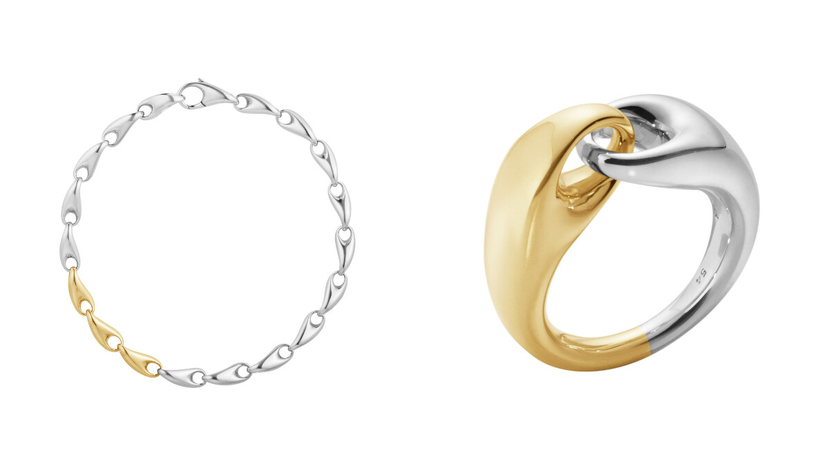REFLECT系列18K黃金純銀鏈節雙色手鍊、REFLECT系列18K黃金, 純銀單節雙色戒指。