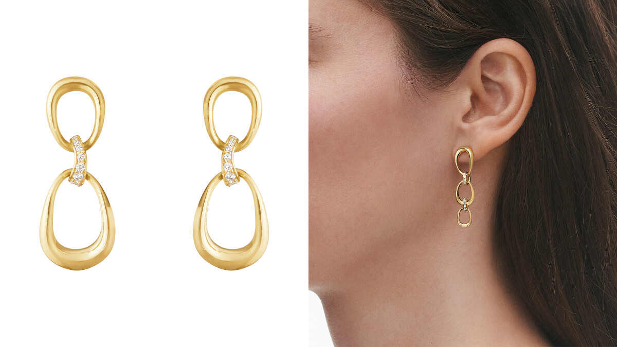 OFFSPRING系列18K黃金鑽石雙環耳環(鑽石總重0.05克拉)、OFFSPRING系列18K黃金鑽石三環耳環(鑽石總重0.11克拉)。