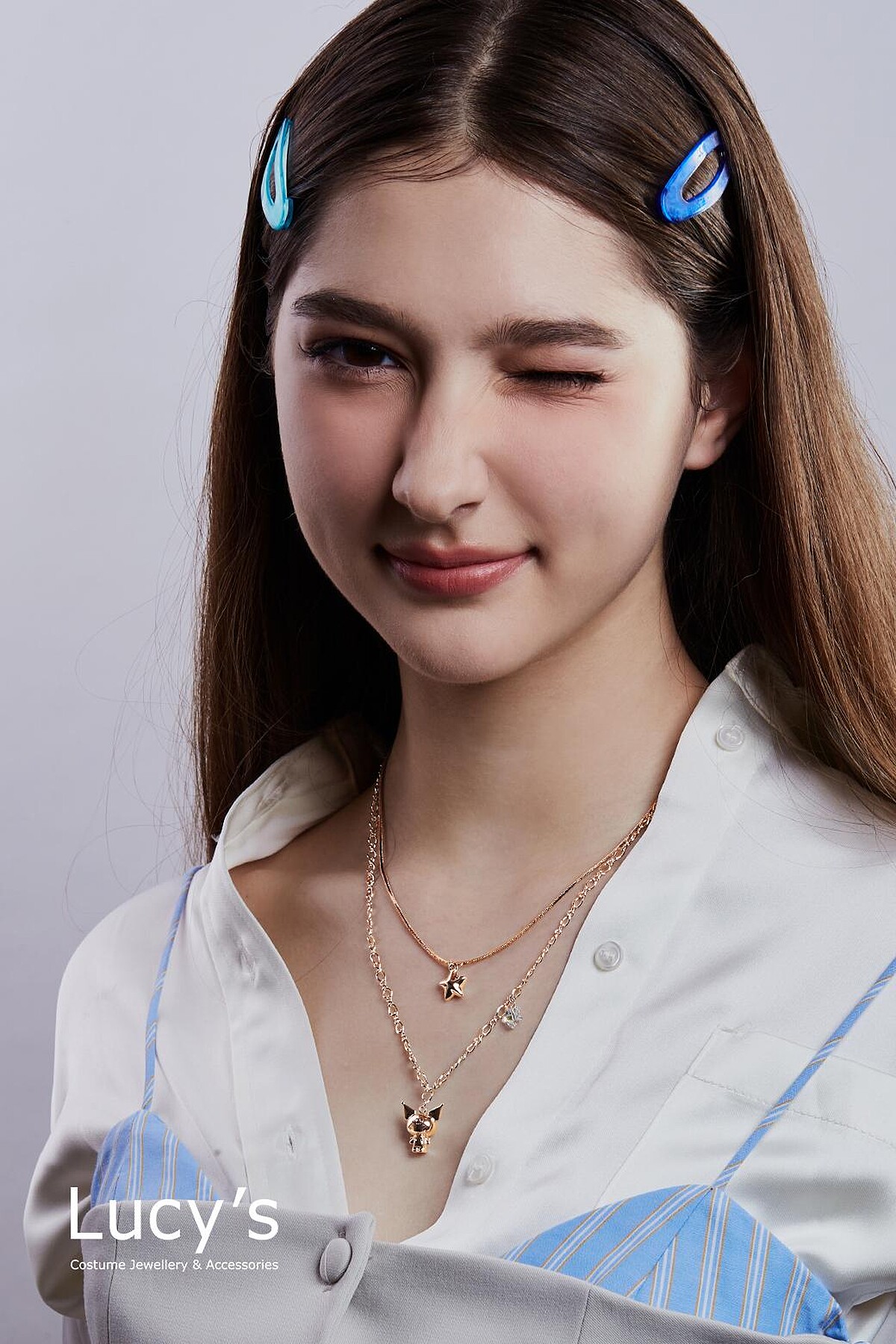 Lucy's X Kuromi 限量聯名 Crystal Stars 雙層項鍊 (玫金) 。