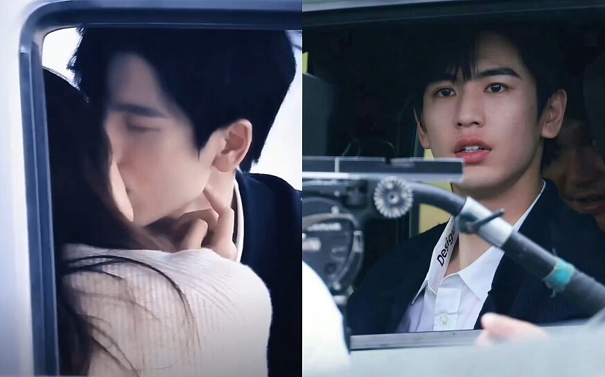 張凌赫拍完吻戲嘴巴紅腫的現場照曝光。