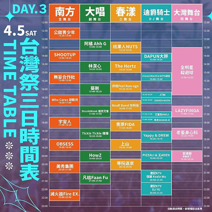 2025台灣祭4/5演出時間表