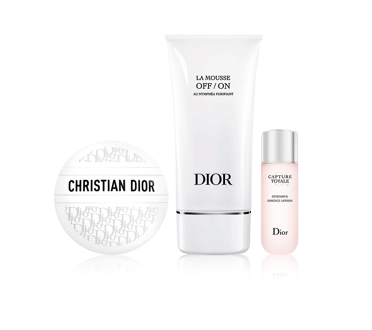 板橋大遠百獨家Dior迪奧極淨舒緩保養組，內含緹花全能修護霜50ml、極淨舒緩潔顏慕斯150ml、逆時能量奇肌露50ml，推薦價3,780元。