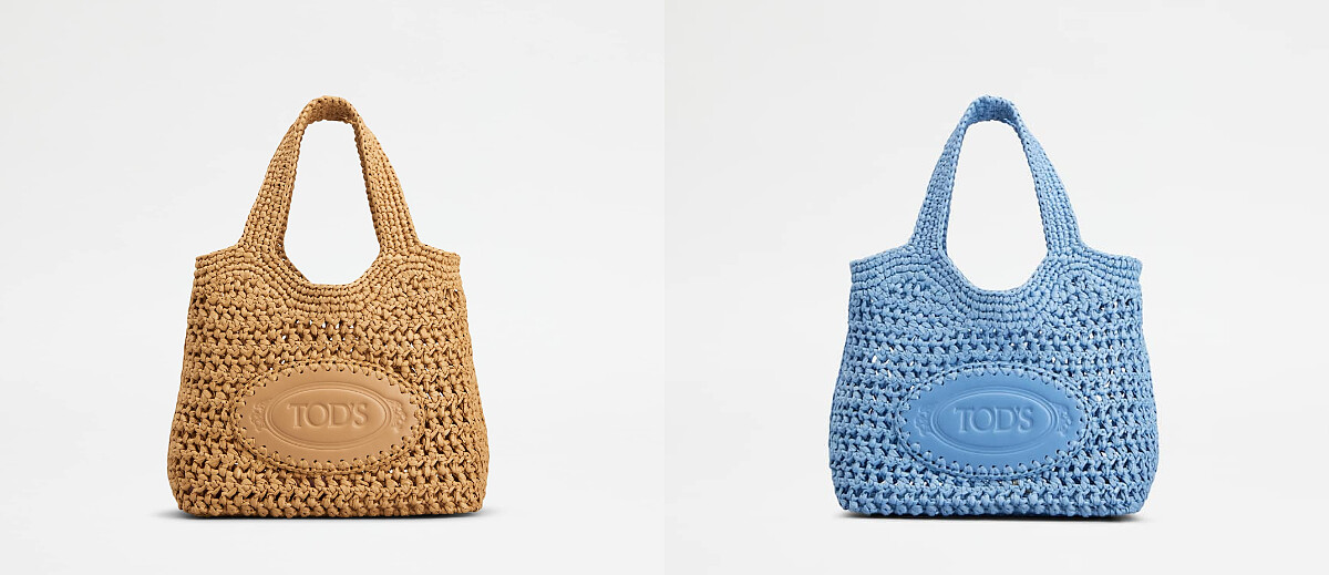 淺棕色迷你拉菲草手提斜背包、淺藍色迷你拉菲草手提斜背包，各NT49,900。