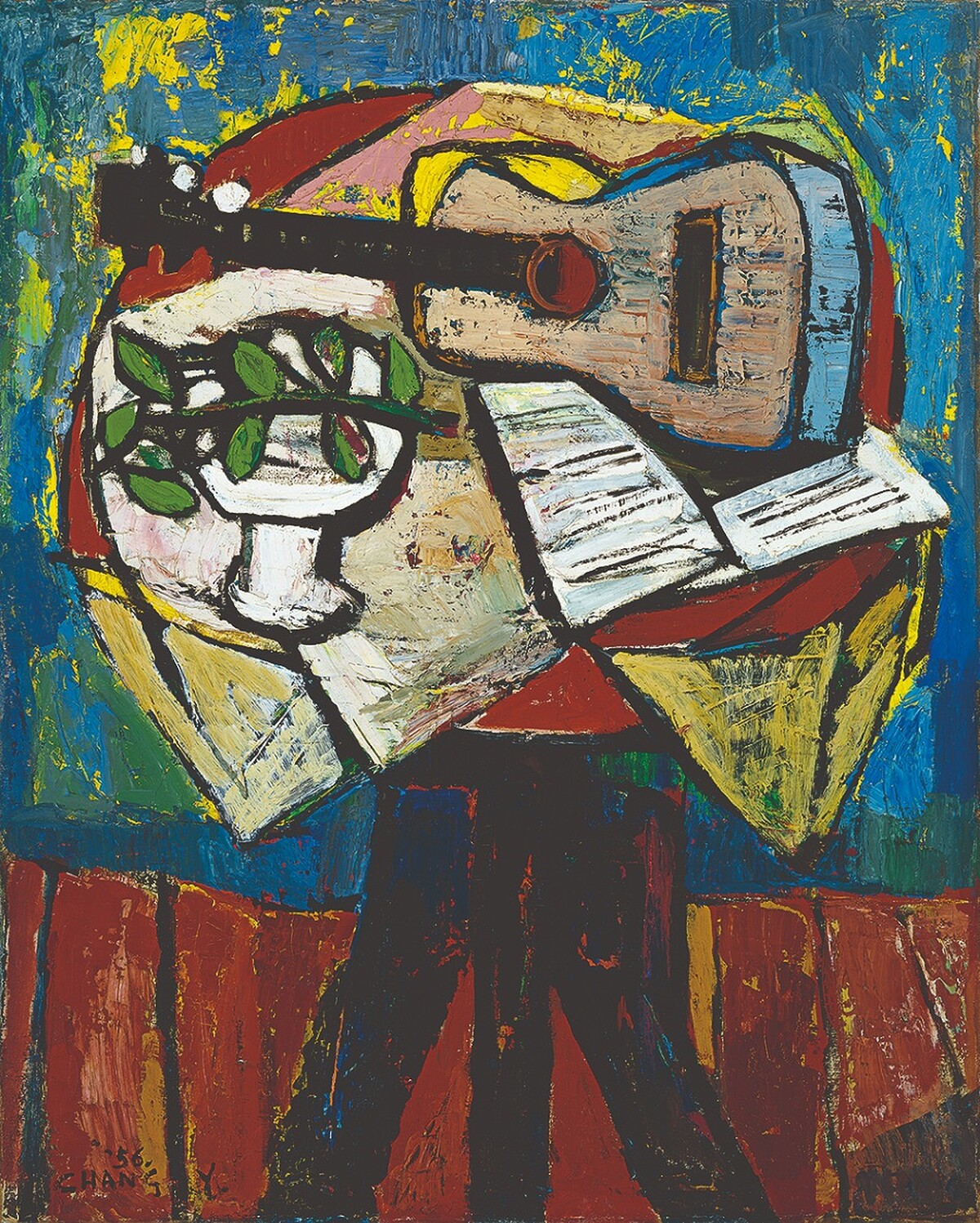 張義雄《吉他》,1956,油彩、畫布,99.5 x 80公分。臺北市立美術館典藏。