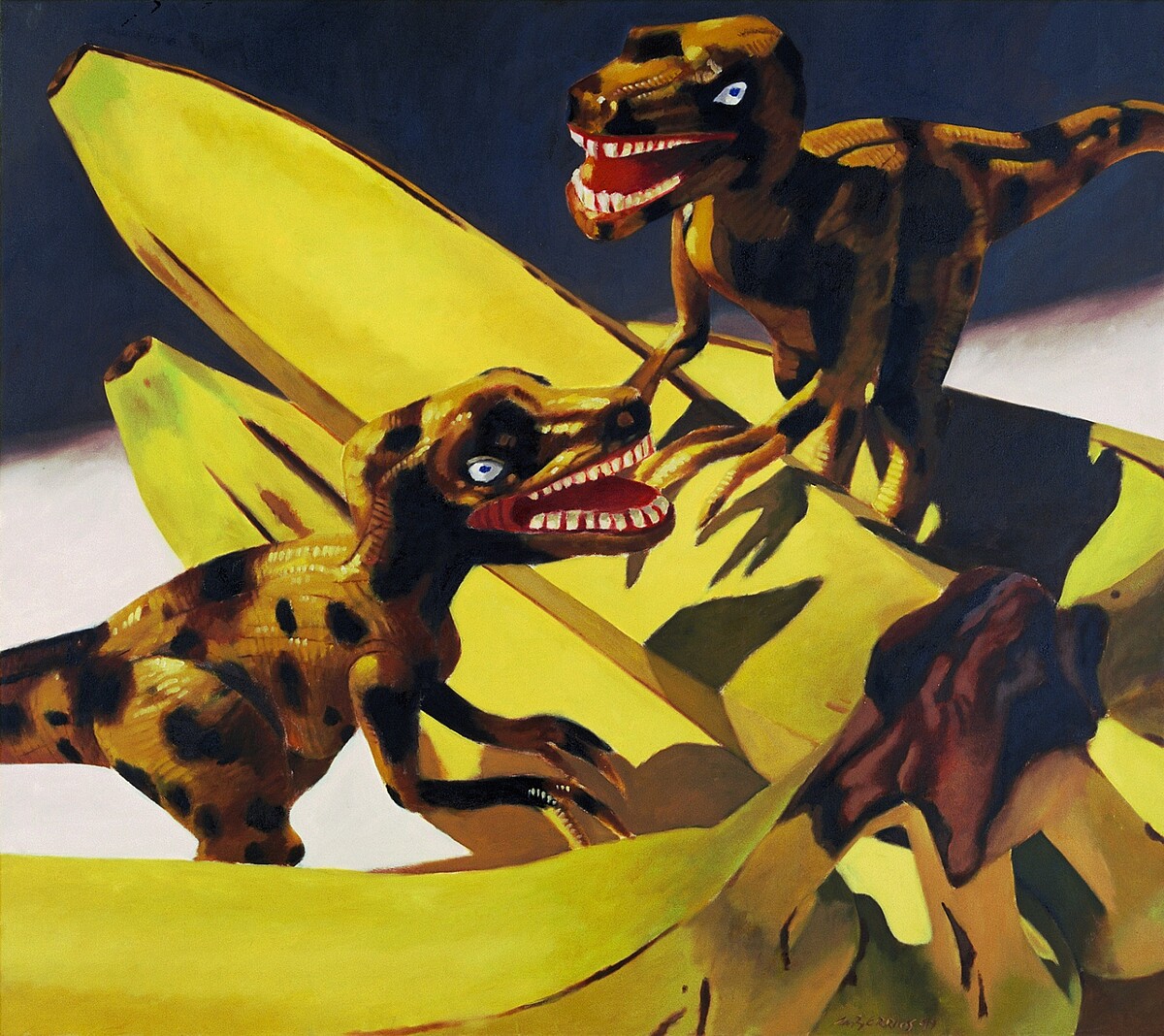 莫伊塞斯‧巴瑞歐斯《香蕉恐龍》,1999,油彩、畫布,169.5 x 189.5公分。臺北市立美術館典藏。