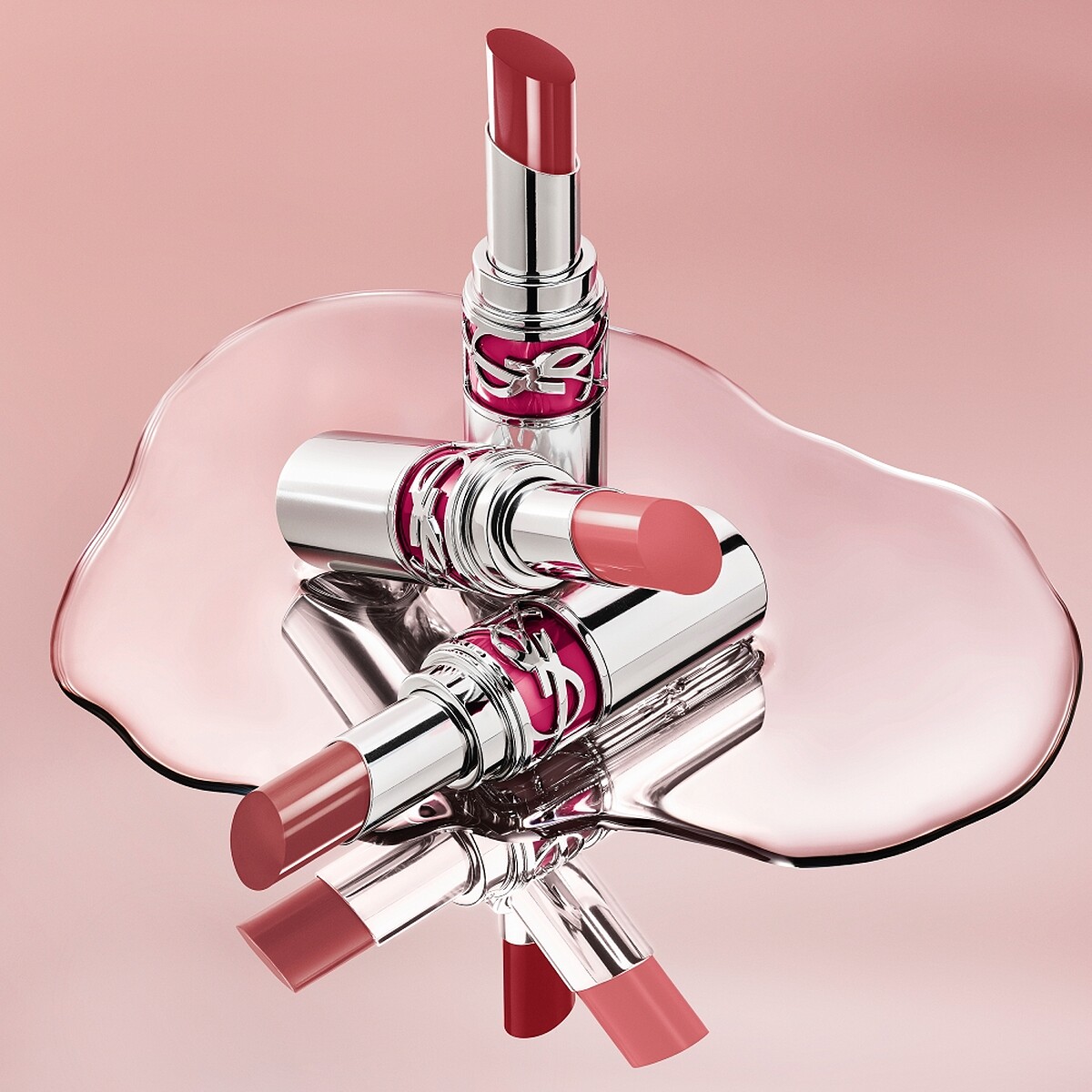 YSL情挑誘光蜜唇膏(左起)#16放閃裸粉、#17軟萌草莓、#44純慾輕裸，各NT1,650