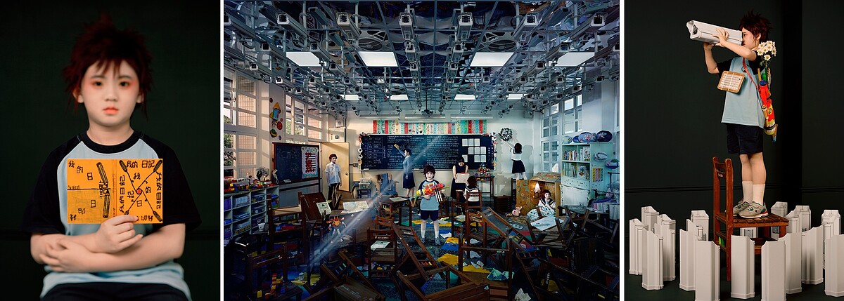 周慶輝,《應許之地:天使星之一》,2023,噴墨輸出、物件、訪談,235公分×308.4公分;164.6公分×124.6公分×2件。圖像由藝術家提供。