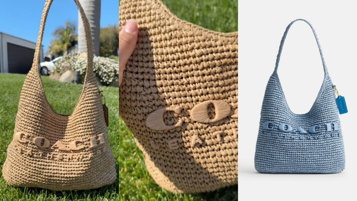 Coach Brooklyn包換上草編可愛極了！立體編織Logo、磁吸扣，還有好美的寶寶藍