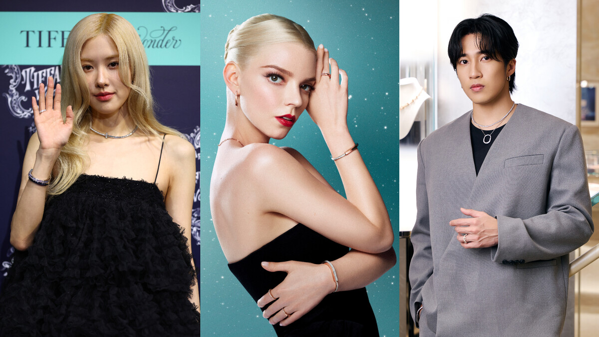 BLACKPINK成員Ros&eacute;（左起）、Anya Taylor-Joy和婁峻碩佩戴Tiffany Lock系列珠寶。