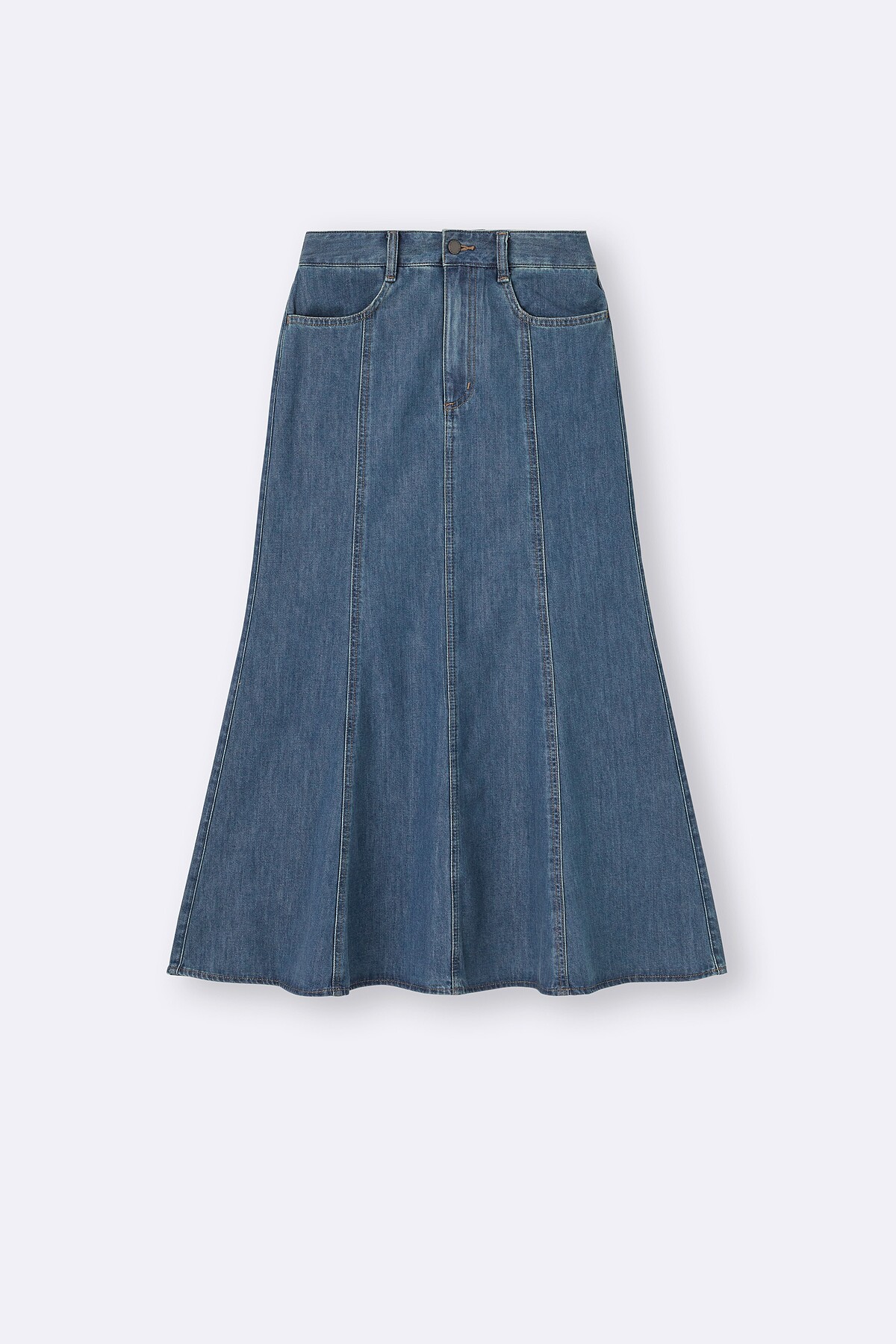 女裝型牛仔寬襬長裙_售價990