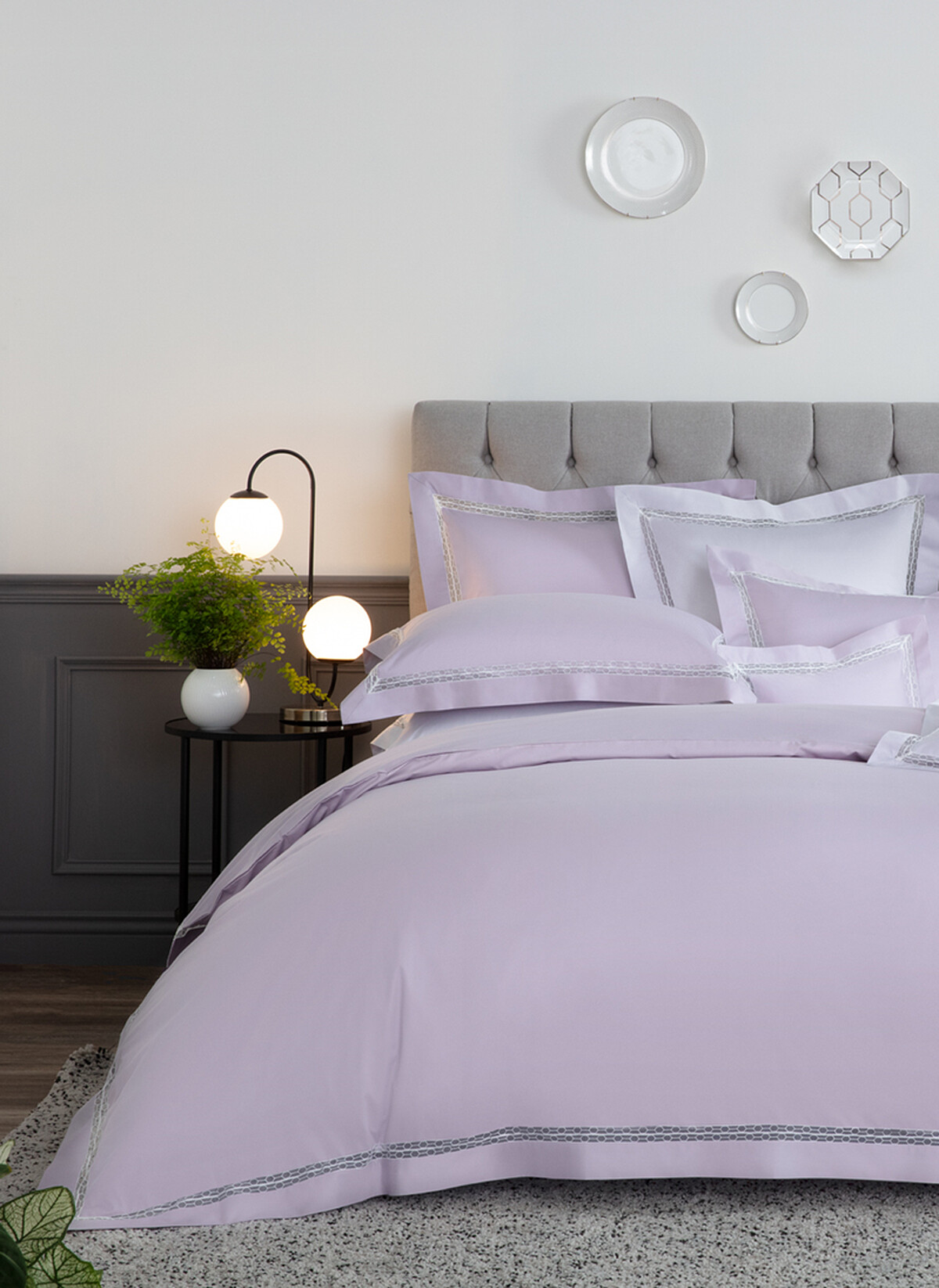 幾何蕾絲 雙人四件式床組(鳶尾紫、悠影藍) ，NT：21,800