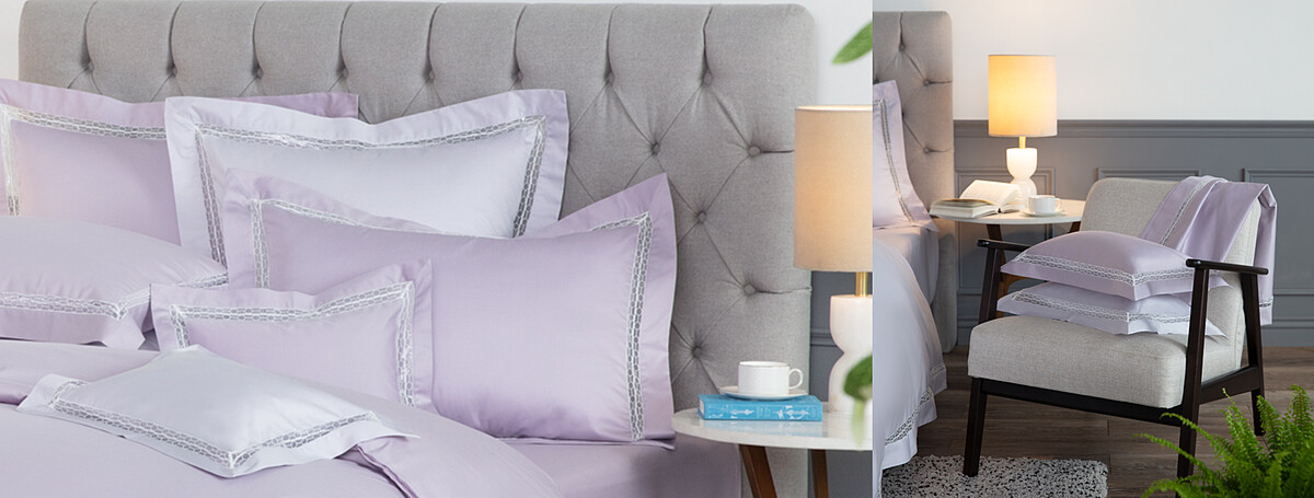 幾何蕾絲 雙人四件式床組(鳶尾紫、悠影藍) ，NT：21,800