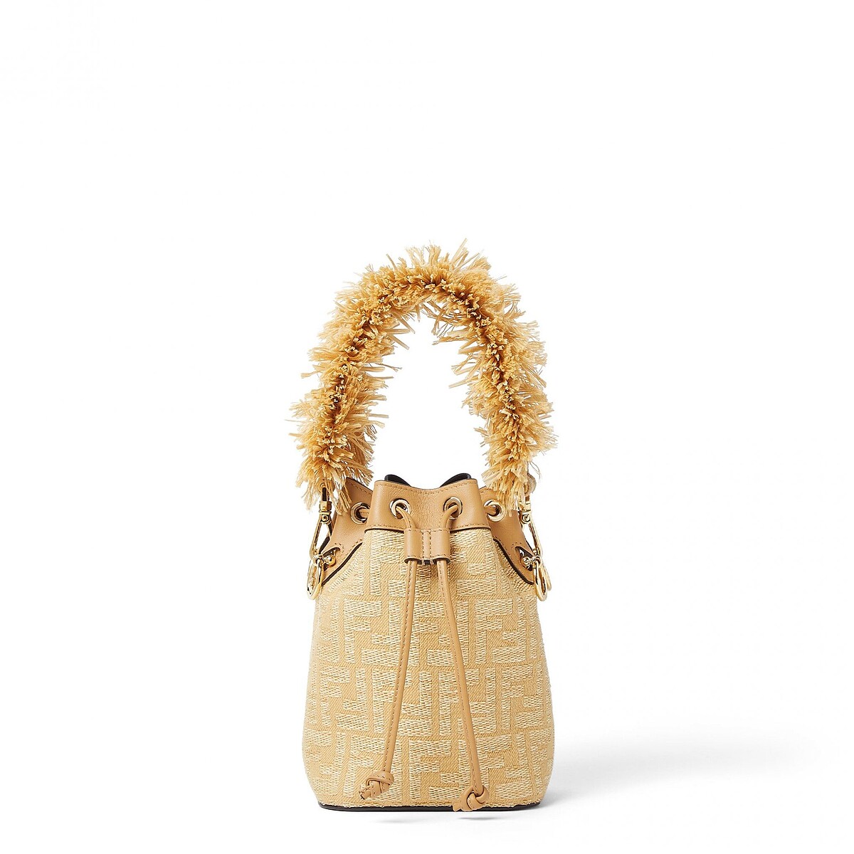 FENDI 拉菲草編織 抽鬚造型提把 FF LOGO 水桶包 建議售價NT$63,200