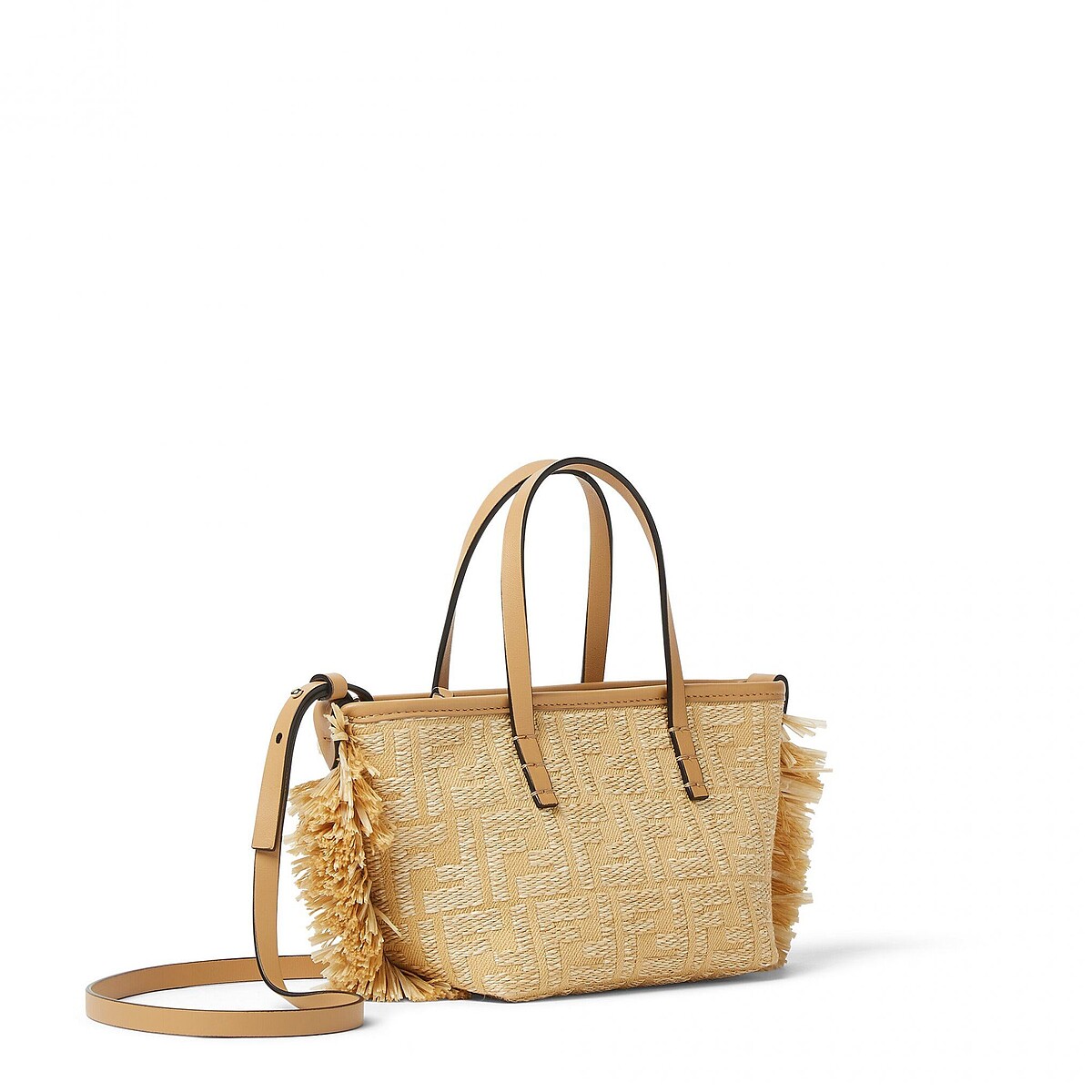 FENDI 拉菲草編織 抽鬚造型 FF LOGO 購物包(mini) 建議售價NT$55,200