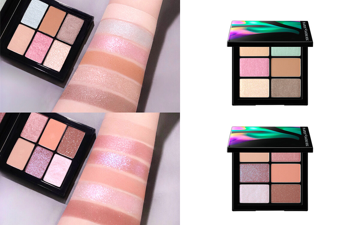 上方 : 6色眼影盤 幻光裸粉；下方 : 6色眼影盤 冰透薄荷