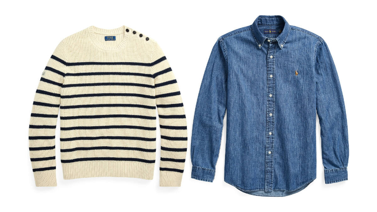 Polo Ralph Lauren 條紋棉麻混紡毛衣 NT$9,680,Polo Ralph Lauren 經典版型牛仔布襯衫 NTD 5,880。