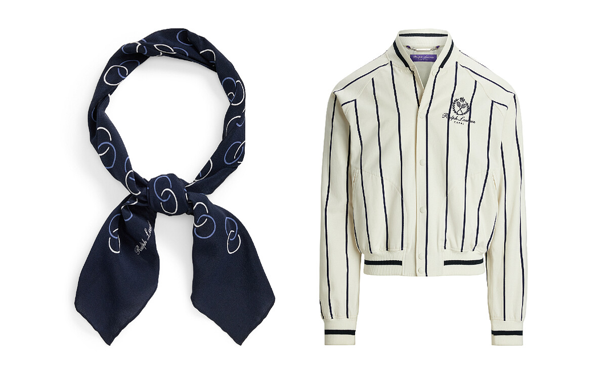 Ralph Lauren Purple Label 蠶絲口袋方巾 價格店洽,Ralph Lauren Purple Label Langdon 條紋喀什米爾羊毛混紡外套 NTD 78,800。