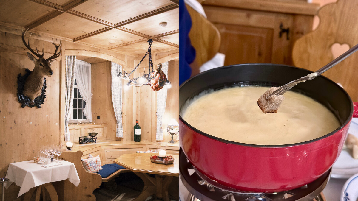 Hotel Palais Bad Ragaz一樓餐廳空間、道地起司鍋