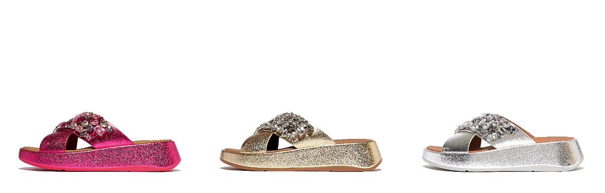 F-MODE JEWEL-DELUXE 華麗寶石皮革厚底交叉涼鞋，NT$ 8,650