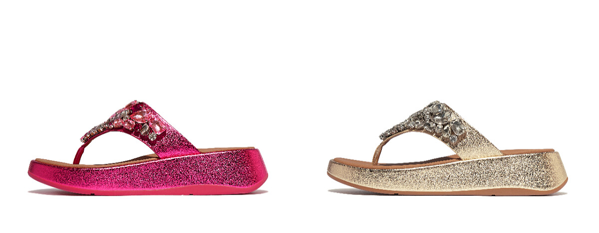 GRACIE JEWEL-DELUXE 華麗寶石金屬皮革厚底夾腳涼鞋，NT$ 8,250