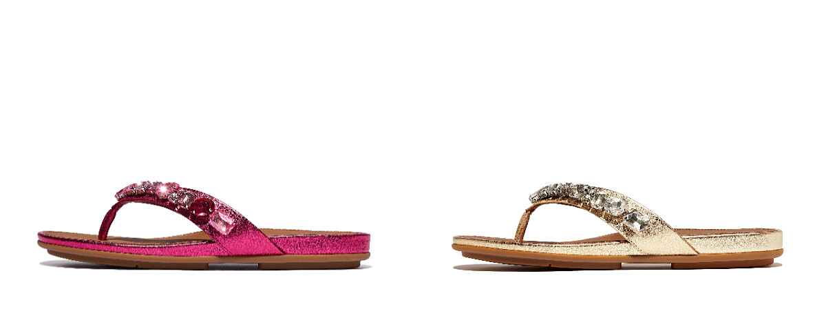 GRACIE JEWEL-DELUXE華麗寶石金屬皮革夾腳涼鞋，NT$ 5,150