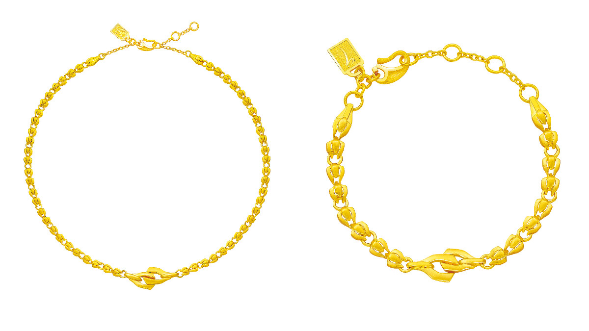 (左)靈動魅力系列 純金項鍊NTD$189,600、(右)靈動魅力系列純金手鍊NTD$82,600。