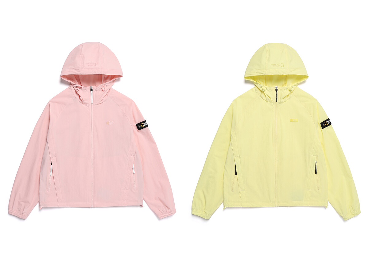 國家地理服飾女裝 ADELIE 輕量平織連帽外套(共銀灰、奶油黃、粉、炭黑四色)，NT5,980。