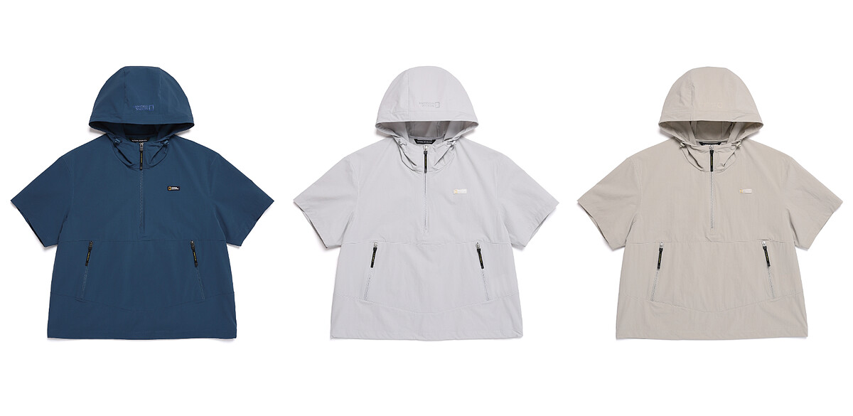 國家地理服飾男女同款 ADELIE 輕量平織 ANORAK 半開拉鍊短袖連帽上衣(共瑪瑙灰、銀灰、藍、炭黑四色)，NT5,280。