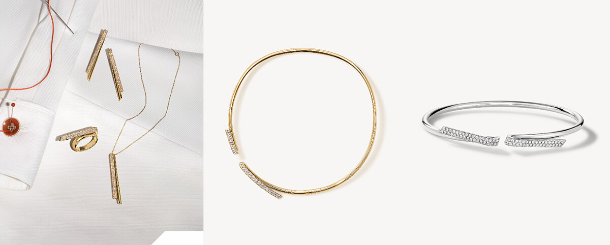 INSIDE/OUT Flip系列：INSIDE/OUT Flip 黃K金鑽石鎖骨鍊(鑽石總重約1.60ct)，NT699,000；INSIDE/OUT Flip白K金鑽石手鐲(鑽石總重約0.50ct)，NT153,000。