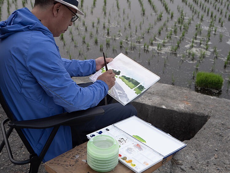 劉小東參與「大甲媽祖遶境」現場創作丨圖片由誠品畫廊提供。