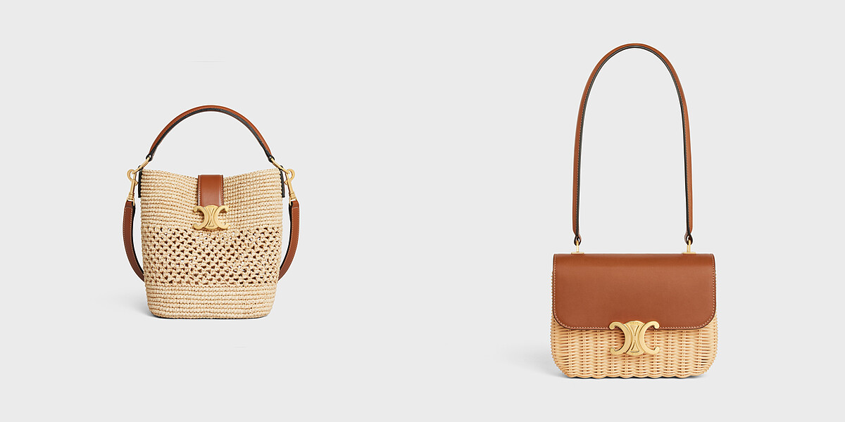 LOUISE拉菲亞及牛皮革小型水桶包，NT115,000；TEEN GARANCE柳條及天然牛皮革手袋，NT150,000。