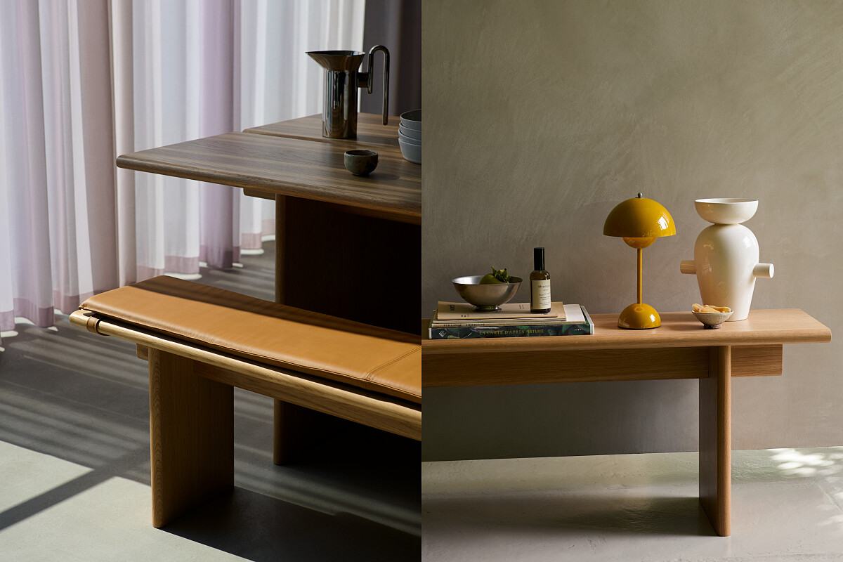 《Ita》OS2 餐桌，定價NT98,000元；《Ita》OS5 長凳，定價 NT38,000元。