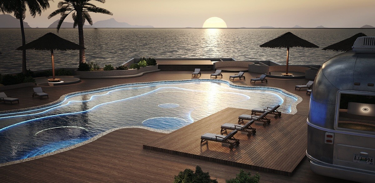 「AIRSTREAM」風格的特色餐車加上絕美夕陽景色。