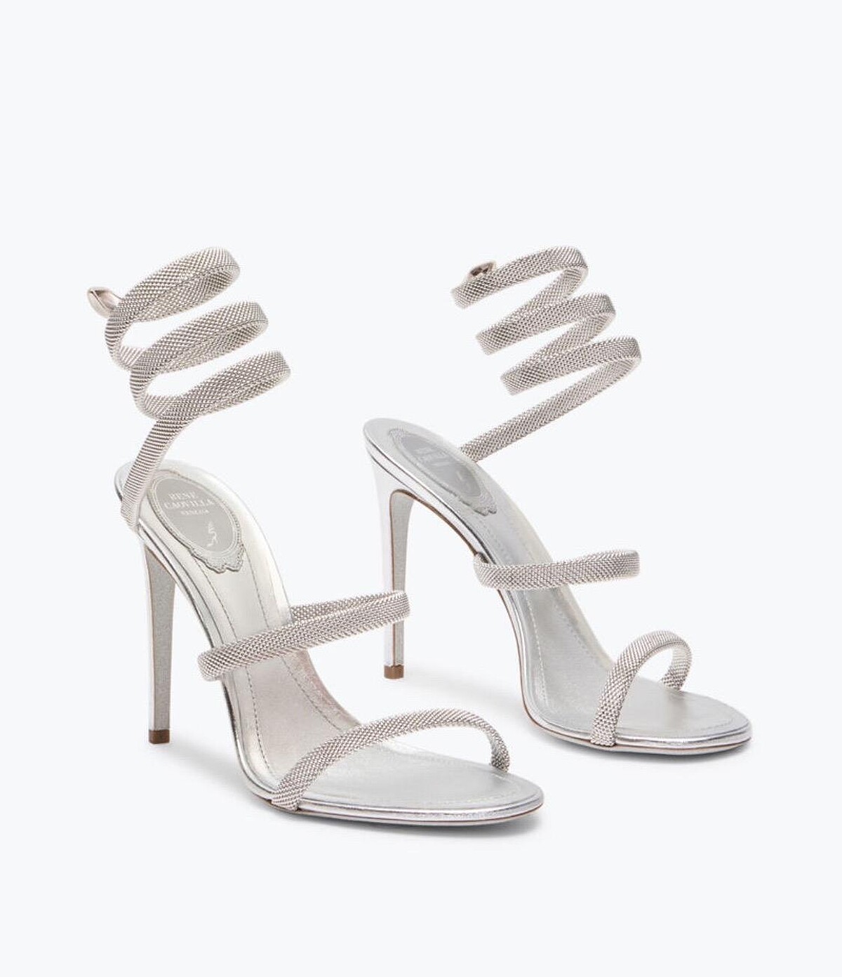 Rene Caovilla Cleo 水晶螺旋繞踝粗跟涼鞋