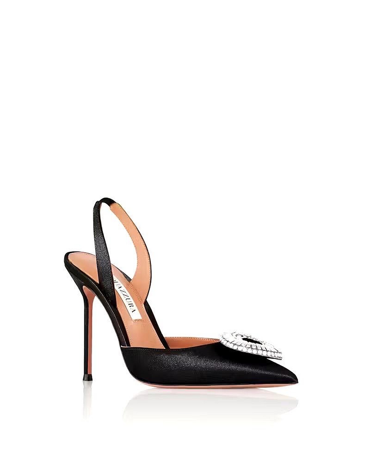 AQUAZZURA Crystal Hoop Sling 黑色緞面珠寶裝飾高跟鞋