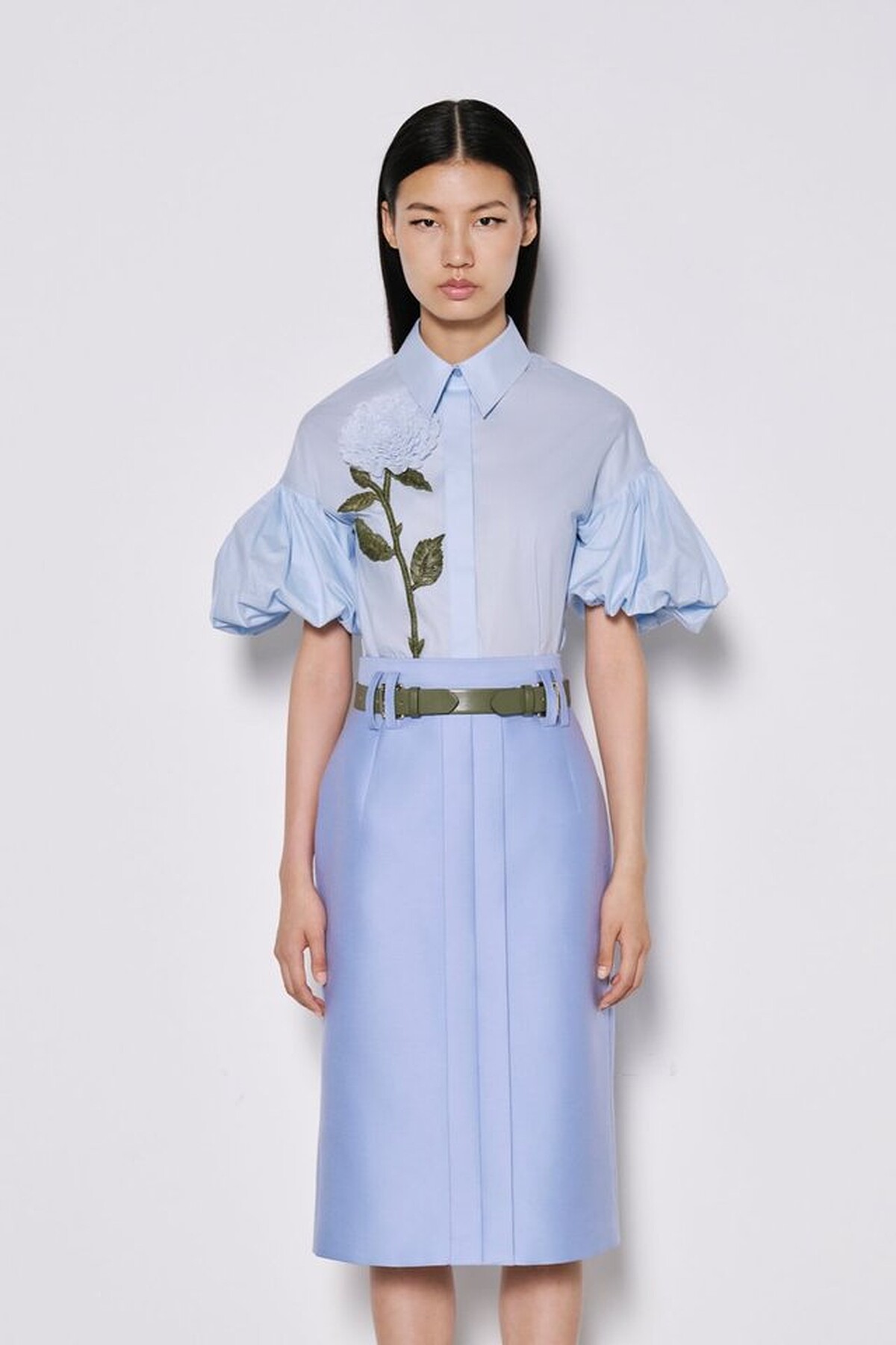 Dice Kayek 綠葉刺繡蓬蓬袖襯衫