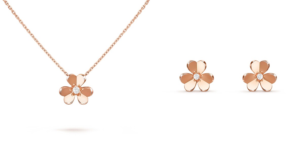 Van Cleef & Arpels梵克雅寶Frivole吊墜(小型款式，18K黃金，鑲嵌鑽石)；Frivole耳環(小型款式，，18K黃金，鑲嵌鑽石) 。