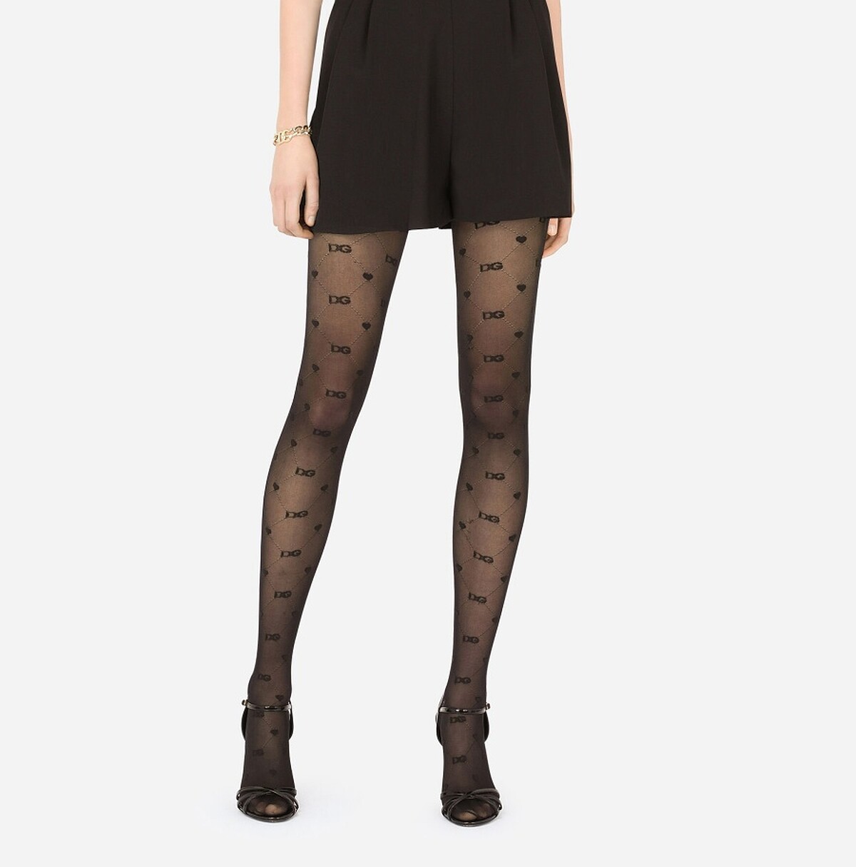 Dolce&Gabbana DG Logo 與緹花心形圖案褲襪