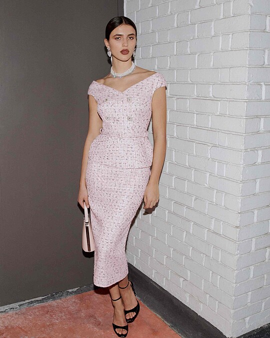 self-portrait Pink Boucle Pearl Midi Dress NT$22,800