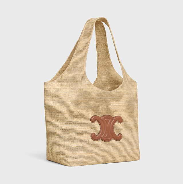 CELINE CABAS 天然植物纖維與牛皮革經典提籃包