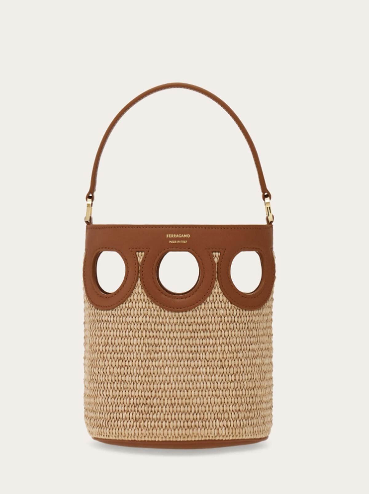 Ferragamo Gancini 迷你拉菲草編織水桶包
