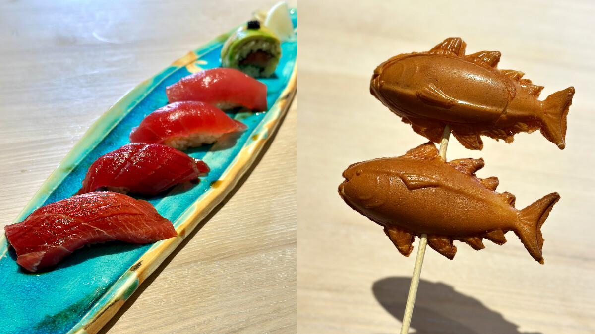 東港鮪魚壽司五貫、黑鮪魚造型雞蛋糕